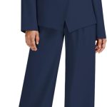 2 Piece Outfits for Women Business Casual Single Button Blazer Jacket and Wide Leg Pants Matching Suit Sets
