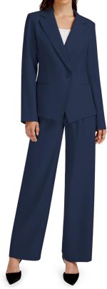 2 Piece Outfits for Women Business Casual Single Button Blazer Jacket and Wide Leg Pants Matching Suit Sets