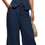 Women Vest Sets Summer 2 Piece Outfits Button Crop Blazer Vest and Wide Leg Pant Suits