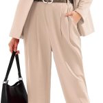 A Women's Business Blazer and High Elastic Waist Pant Suit Set Loose Fit Casual Fall Winter 2 Piece Suits for Work