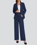 2 Piece Outfits for Women Business Casual Single Button Blazer Jacket and Wide Leg Pants Matching Suit Sets - Image 2