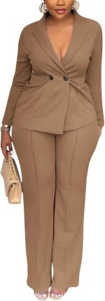 Women Double Breasted Blazer Pants Suit 2 Piece Outfits Casual Long Sleeve Blazer Set for Work Business - Image 2