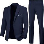 Mens Slim Fit 2 Piece Suit Two Button Notched Lapel Solid Suit Jacket Pants Set Tuxedo for Prom