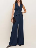 Women Vest Sets Summer 2 Piece Outfits Button Crop Blazer Vest and Wide Leg Pant Suits - Image 2