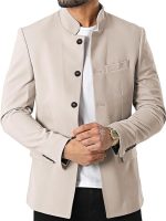 Mens Casual Suit Blazer Jackets Stand Mandarin Collar Lightweight Lined Business Dress Sport Coats