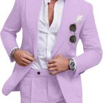 Linen Men Suit Set Casual Tuxedo 2 Piece Regular Fit Blazer One Button Solid Jacket and Pants for Prom Wedding Party