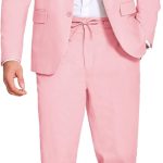 Men's 2 Piece Linen Suits Set Regular Fit Casual Lightweight Blazer Jacket and Pants