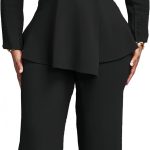 Women Suit Jacket 2 Piece Ruffle Blazer with Wide Leg Pants Suit Long Sleeve Business Casual Outfits