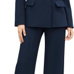 Women's 2 Piece Business Casual Outfits Double Breasted Blazer Dressy Wide Leg Work Pants Suits Set
