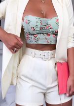 Blazer Shorts Set for Women 2 Piece Long Sleeve Open Front Blazers Short Suits Business Outfits with Belt - Image 2