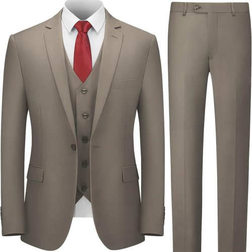 Men's Suit Slim Fit, 3 Piece Suits for Men, One Button Solid Jacket Vest Pants with Tie, Tuxedo Set