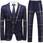 Mens Suits 3 Piece Check Plaid Suit Single Breasted One Button Jackets Formal Dress Party Prom Tuxedo Suits Blazer Set