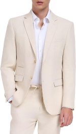 Men's Linen Suits 2 Piece Casual Regular Fit Linen Blazer Jacket and Pants for Summer Beach Wedding