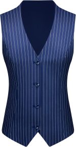 Women 3 Piece Striped Suit One Button Slim Fit Business Work Professional Blazer Jacket Vest Pants Set - Image 2